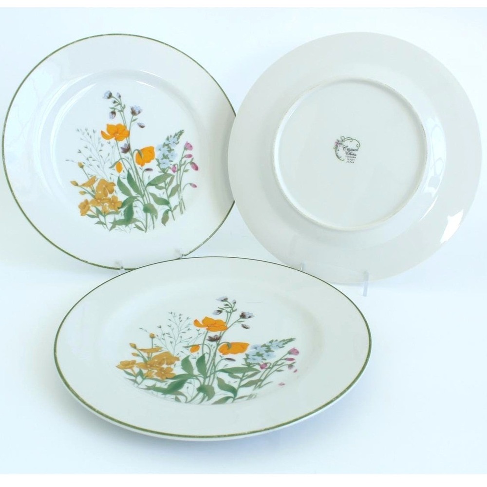 Casual China Wildflowers Salad Plates Set of 3 Japan Floral Green Trim 7.5"